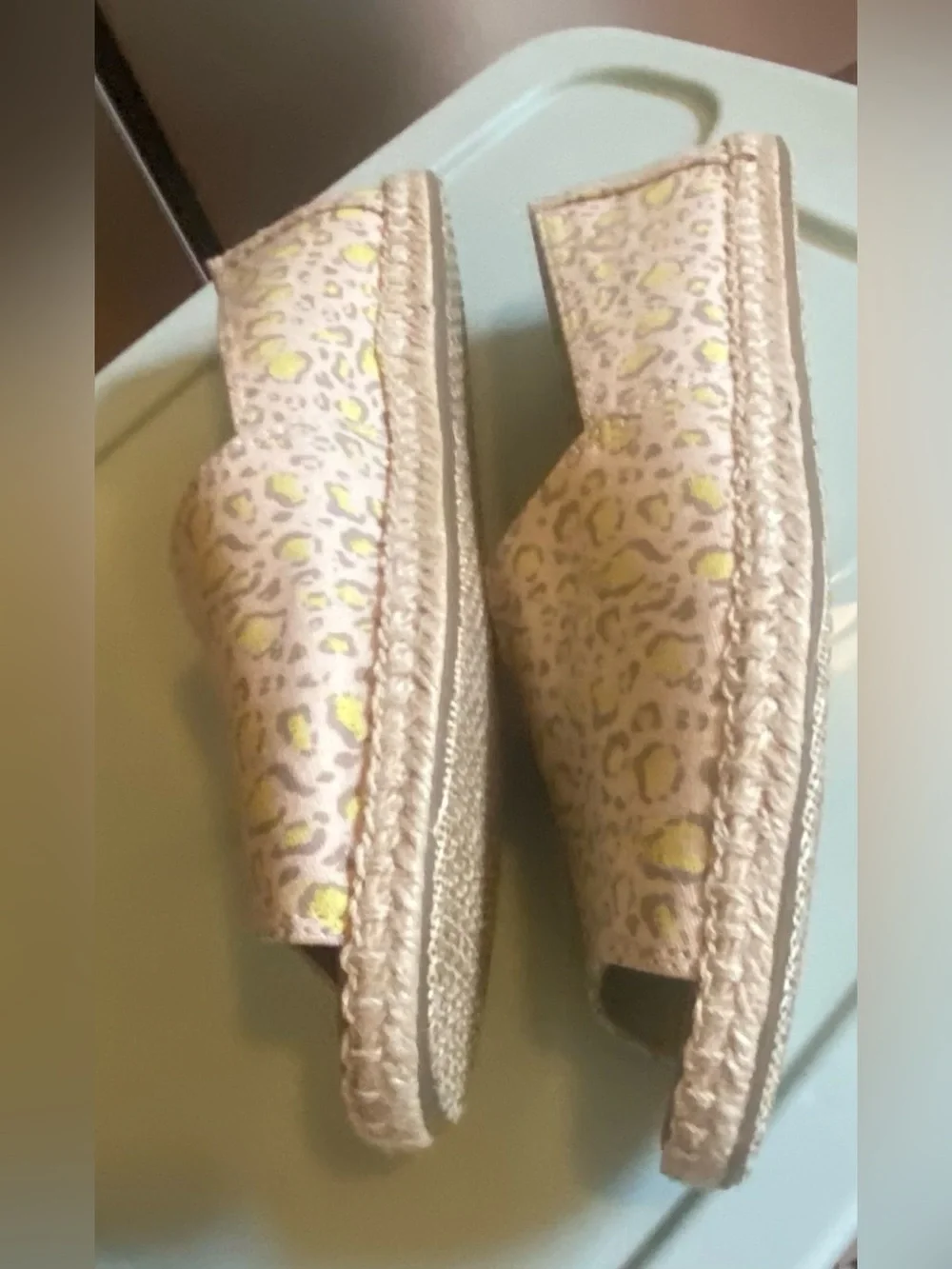 TOMS Alpargata Open Toe Espadrille Sandals Limeade Bobcat Leopard Print Boho